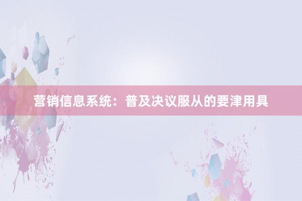 营销信息系统：普及决议服从的要津用具